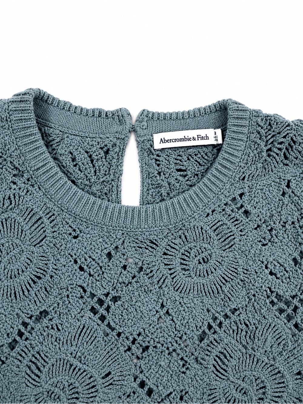 Abercrombie & Fitch Teal Crochet Floral Short Sleeve Top - Picture 2 of 2